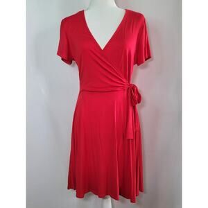NWT Rolla Coster Red Faux Wrap Tie V-Neck Stretch Mini Dress Women's Size Large